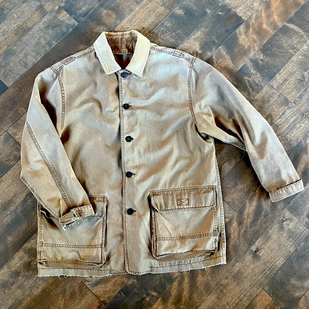 Vintage Levis Work Jacket Brown Waist Length Button Pocket Corduroy Collar